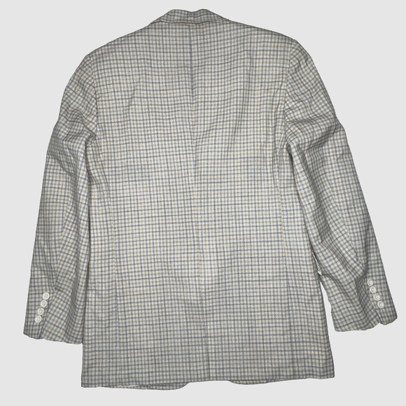 Vintage Jack Nicklaus Hart Schaffner Marx Blazer Mens 40R Beige Blue Plaid 80s - Picture 2 of 10